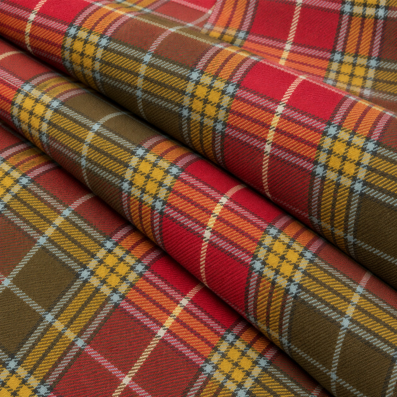 Buchanan Old Weathered lightweight tartan fabric arranged in folds