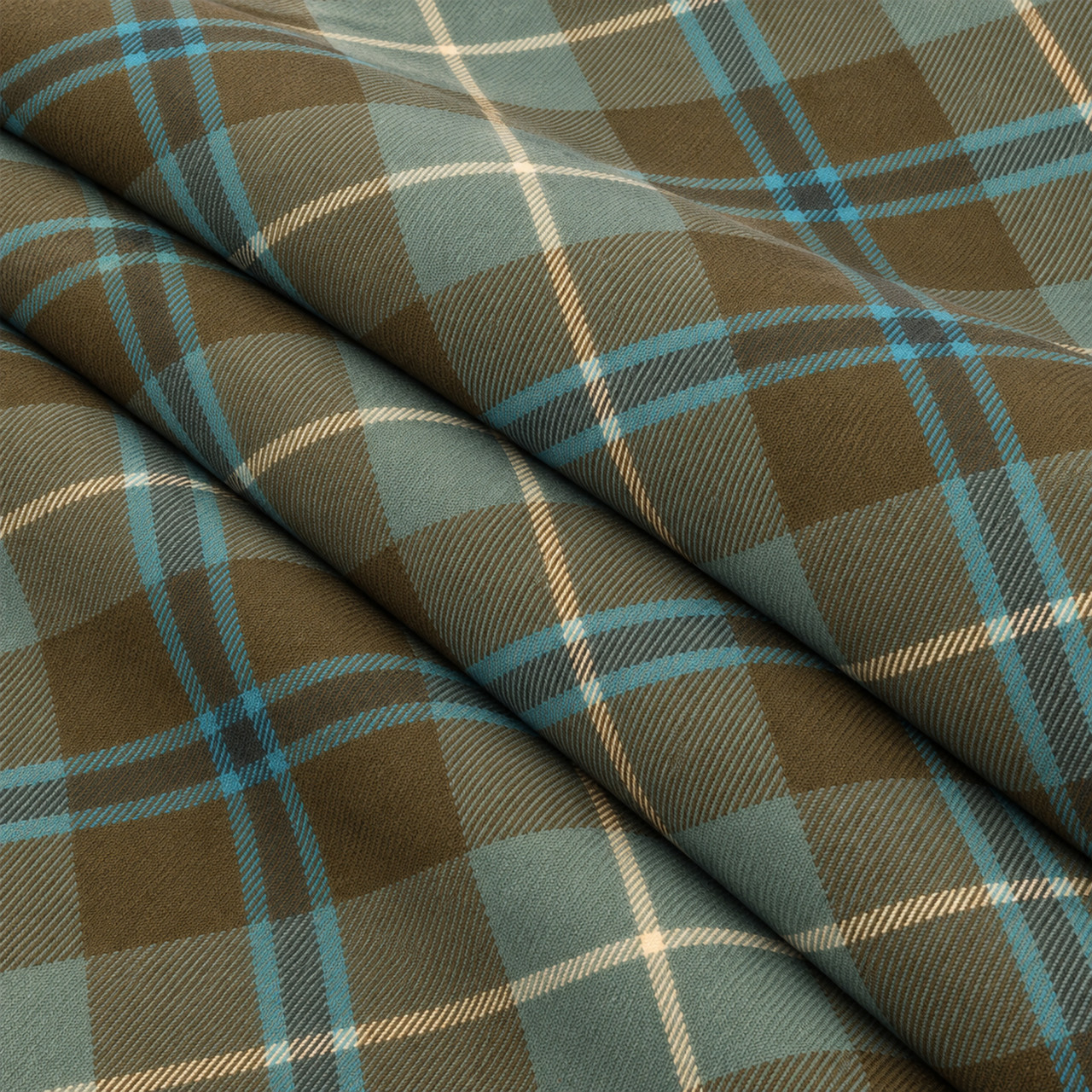 Douglas Weathered lightweight tartan fabric arranged in folds