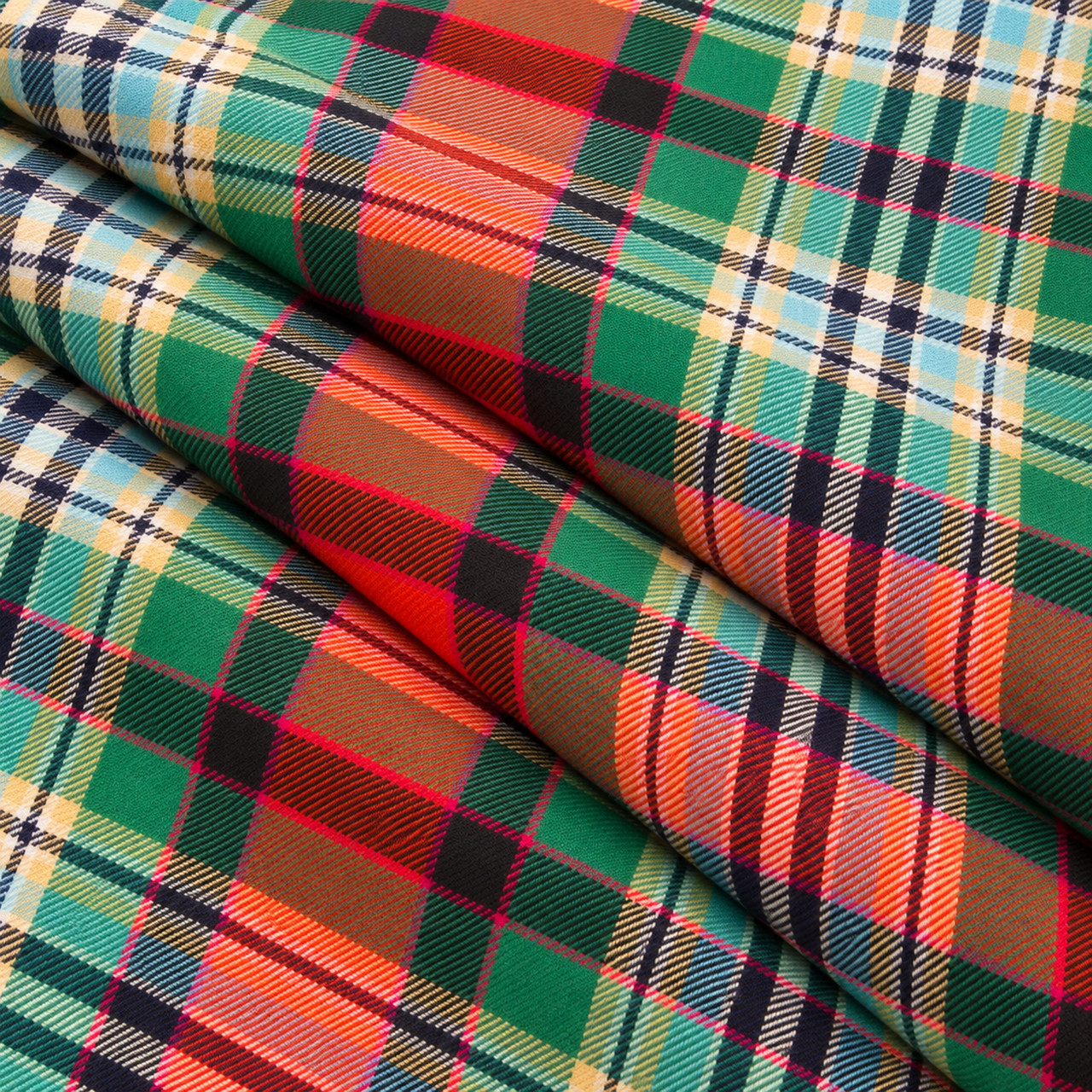 Dundee Old Ancient lightweight tartan fabric arranged in folds
