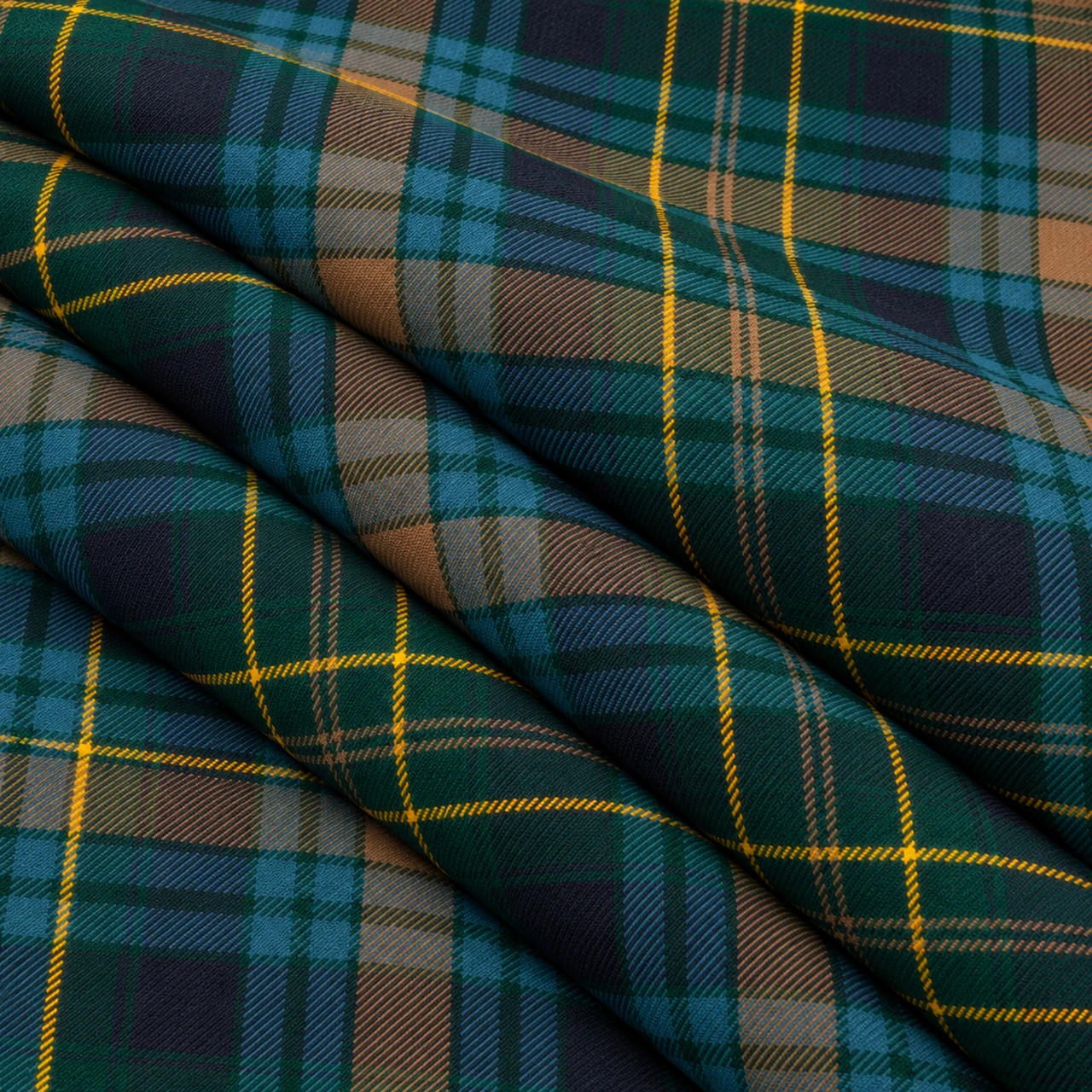 Eildon lightweight tartan fabric arranged in folds