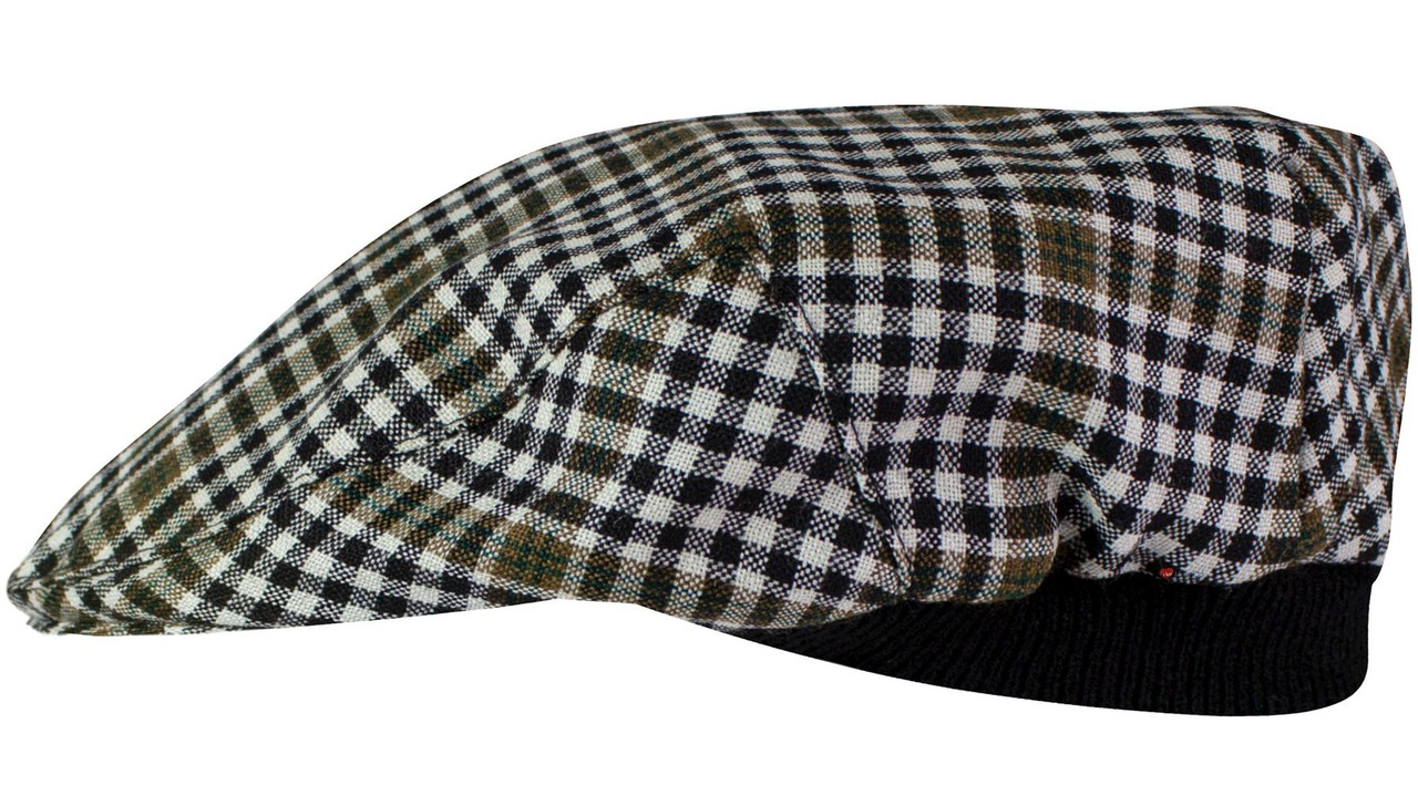 Mens Tartan Flat Cap Burns Check Modern Plaid Design Mens and Womens One size Elasticated Band Comfort Fit Scottish Made