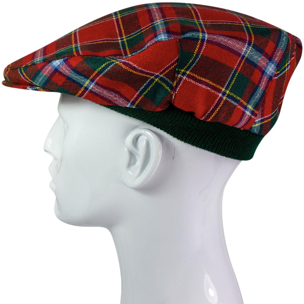 Mens Tartan Flat Cap Drummond of Perth Modern Tartan Plaid Design Mens and Womens One size Elasticated Band Comfort Fit Scottish Made
