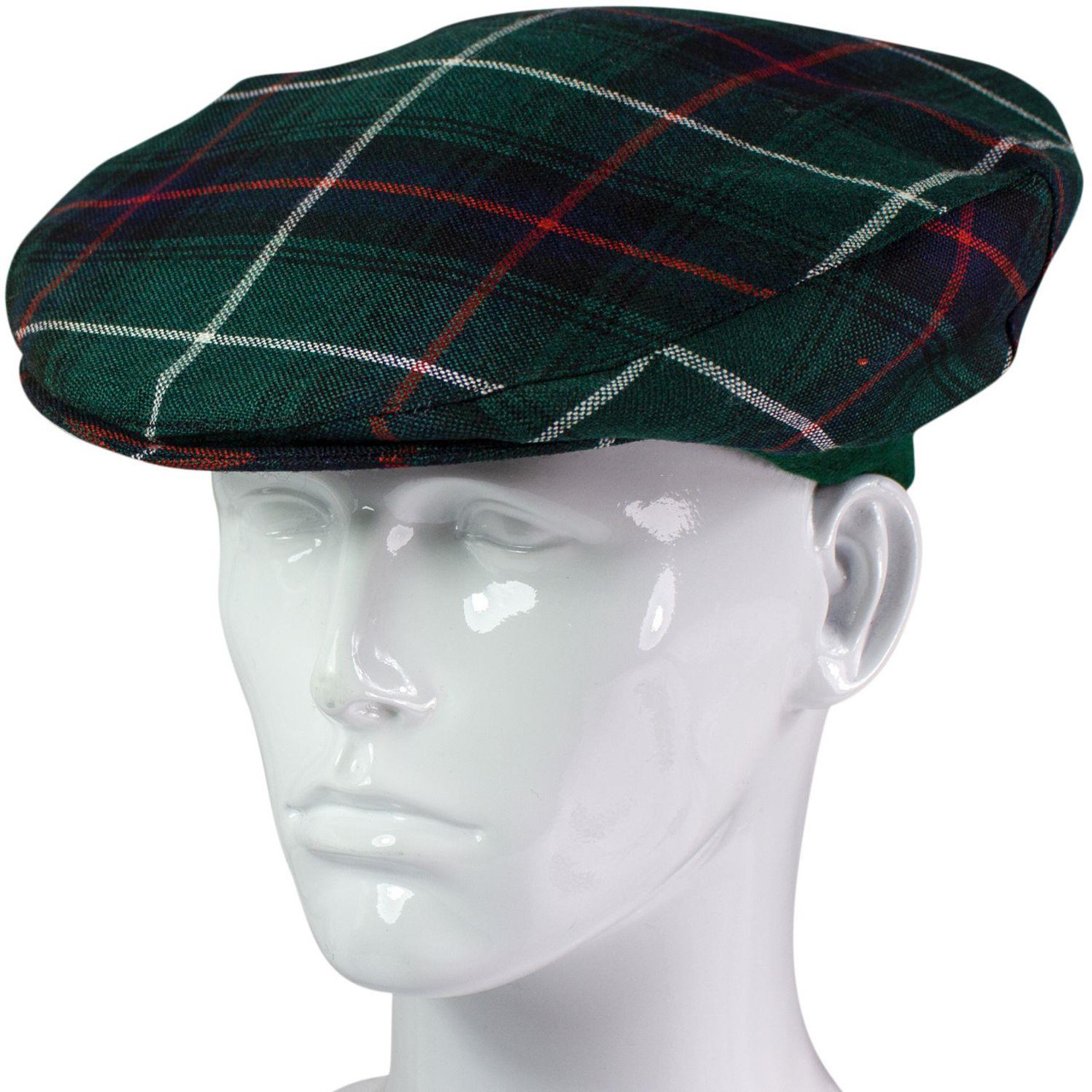 Mens Tartan Flat Cap MacDonald Of The Isles Green Modern Tartan Plaid Design Mens and Womens One size Elasticated Band Comfort Fit Scottish Made