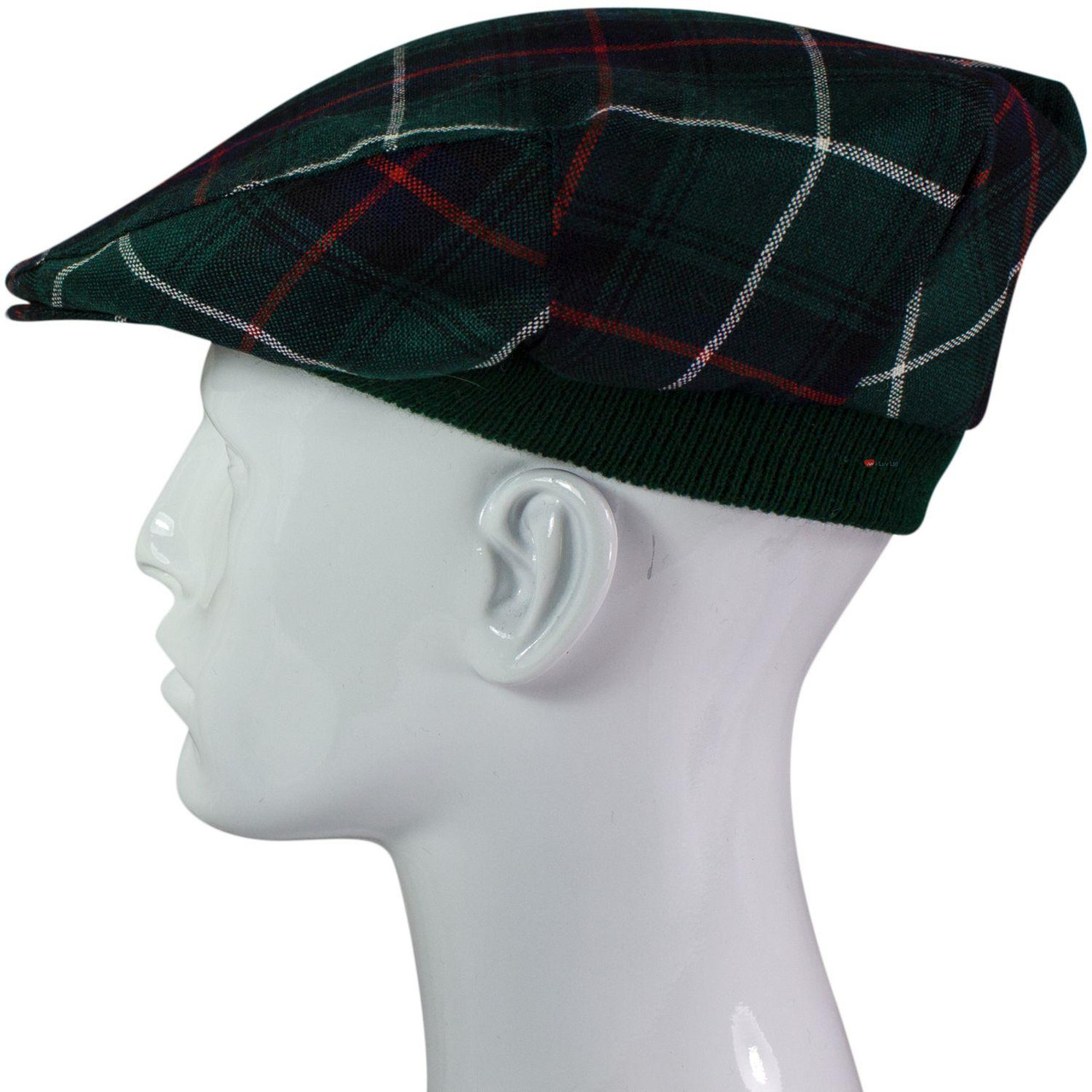 Mens Tartan Flat Cap MacDonald Of The Isles Green Modern Tartan Plaid Design Mens and Womens One size Elasticated Band Comfort Fit Scottish Made
