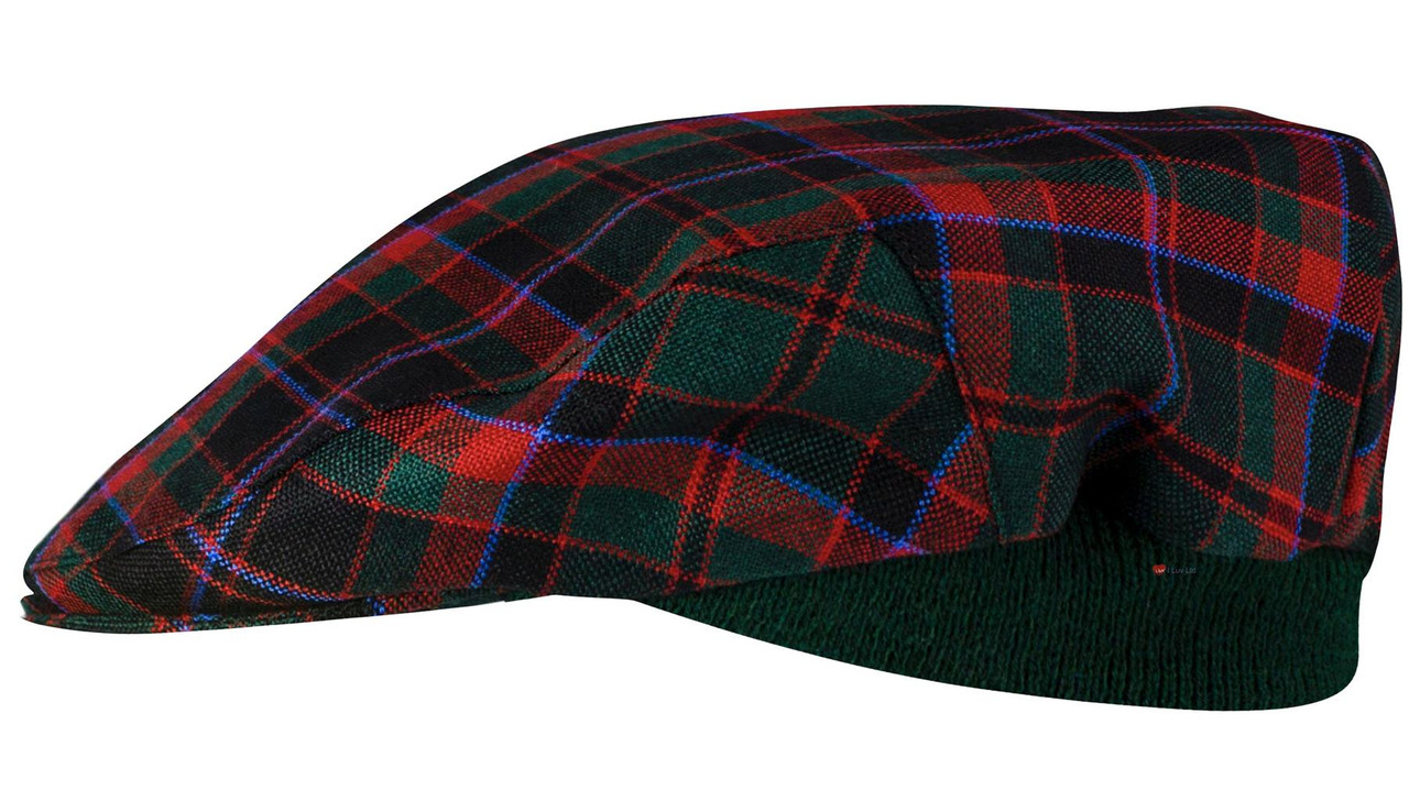 Mens Tartan Flat Cap Buchan Modern Tartan Plaid Design Mens and Womens One size Elasticated Band Comfort Fit Scottish Made