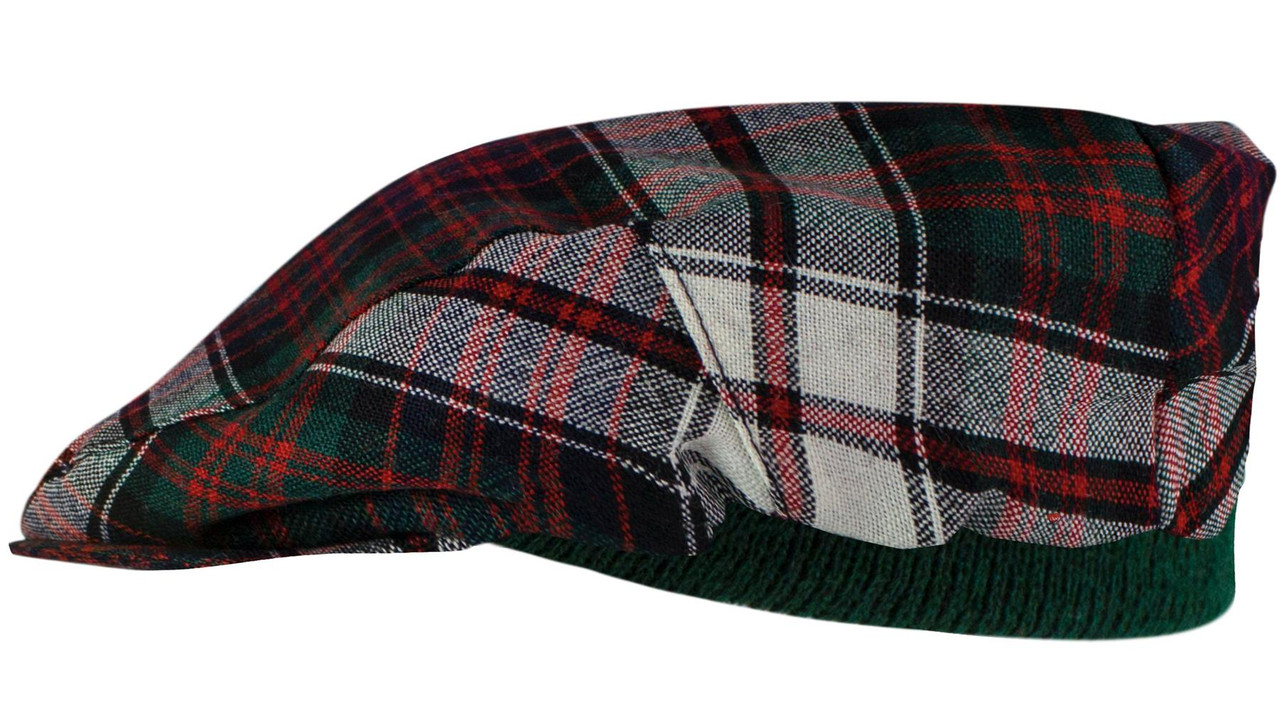 Mens Tartan Flat Cap MacDonald Dress Modern Tartan Plaid Design Mens and Womens One size Elasticated Band Comfort Fit Scottish Made