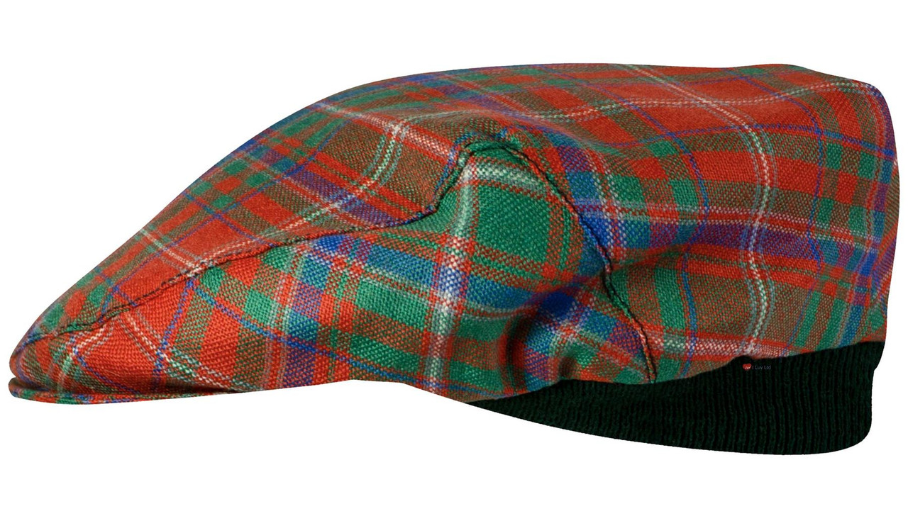 Mens Tartan Flat Cap MacDougall Ancient Tartan Plaid Design Mens and Womens One size Elasticated Band Comfort Fit Scottish Made