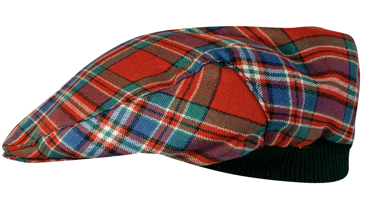 Mens Tartan Flat Cap MacFarlane Ancient Tartan Plaid Design Mens and Womens One size Elasticated Band Comfort Fit Scottish Made