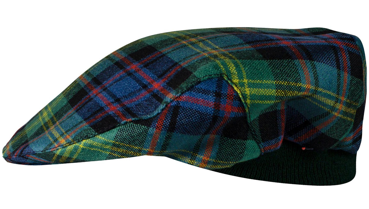 Mens Tartan Flat Cap Watson Ancient Tartan Plaid Design Mens and Womens One size Elasticated Band Comfort Fit Scottish Made