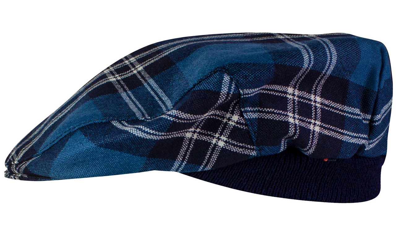 Mens Tartan Flat Cap Earl of St Andrews Modern Tartan Plaid Design Mens and Womens One size Elasticated Band Comfort Fit Scottish Made