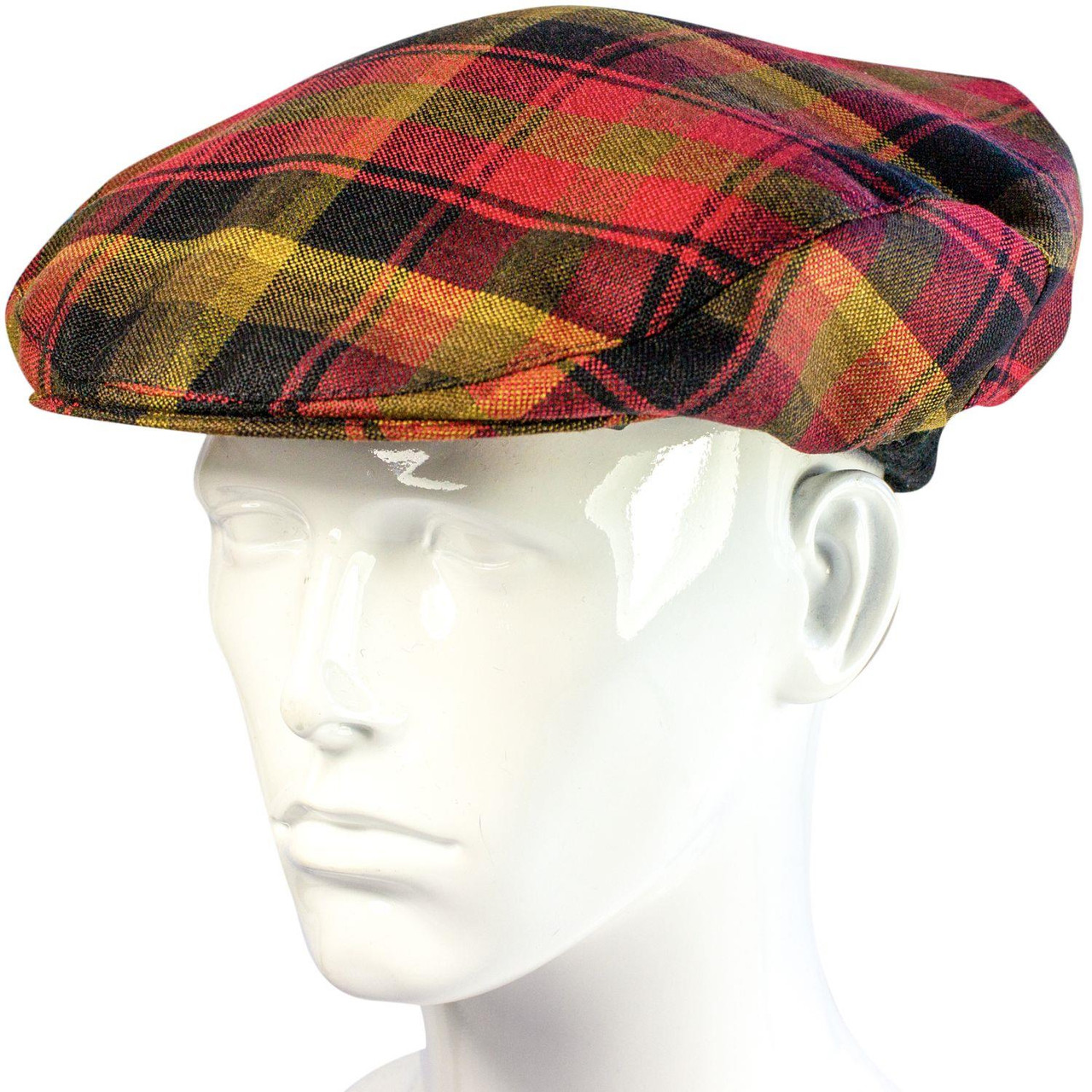 Mens Tartan Flat Cap Maple Leaf Canadian Tartan Plaid Design Mens and Womens One size Elasticated Band Comfort Fit Scottish Made