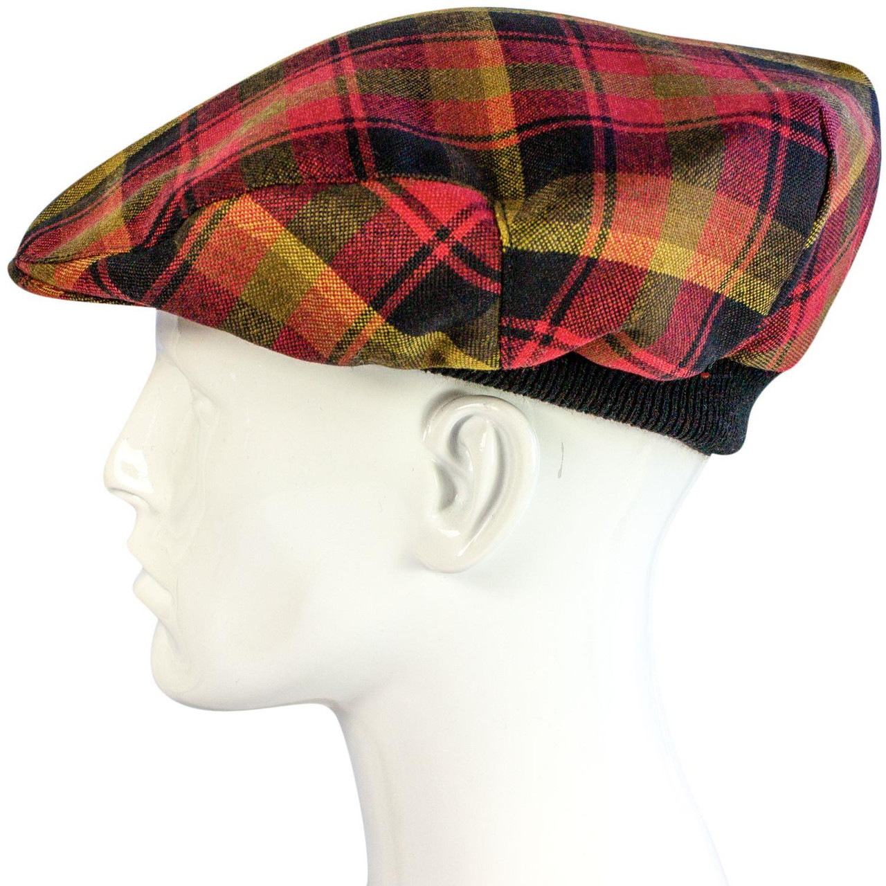 Mens Tartan Flat Cap Maple Leaf Canadian Tartan Plaid Design Mens and Womens One size Elasticated Band Comfort Fit Scottish Made