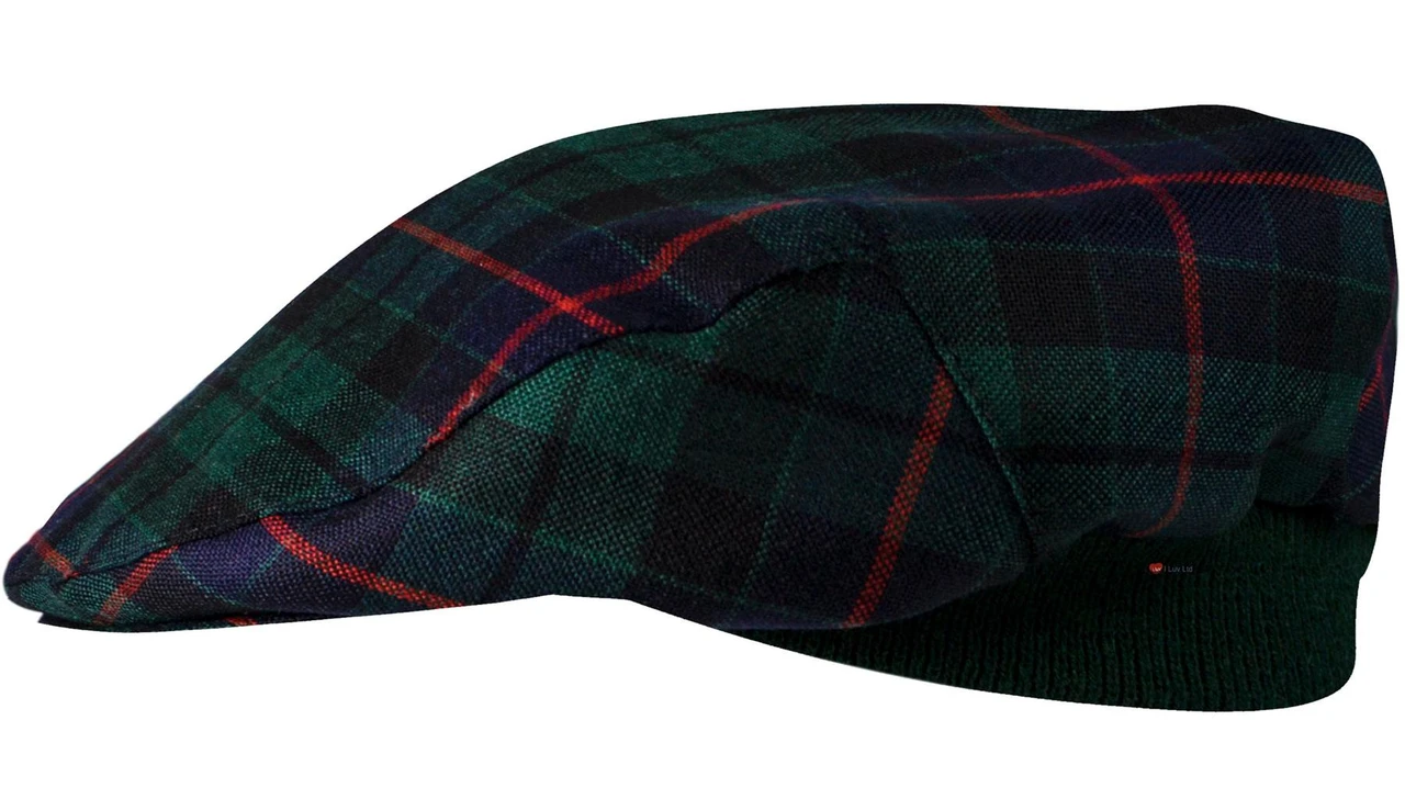 Mens Tartan Flat Cap Morrison Modern Tartan Plaid Design Mens and Womens One size Elasticated Band Comfort Fit Scottish Made