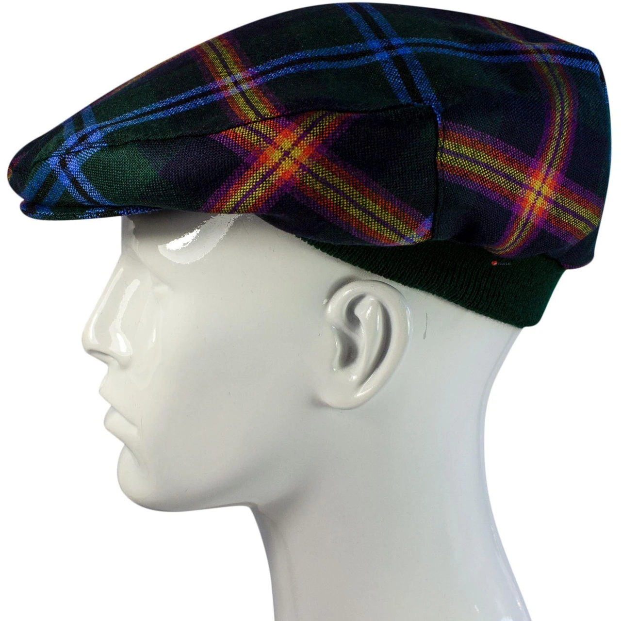 Mens Tartan Flat Cap Young Modern Tartan Plaid Design Mens and Womens One size Elasticated Band Comfort Fit Scottish Made
