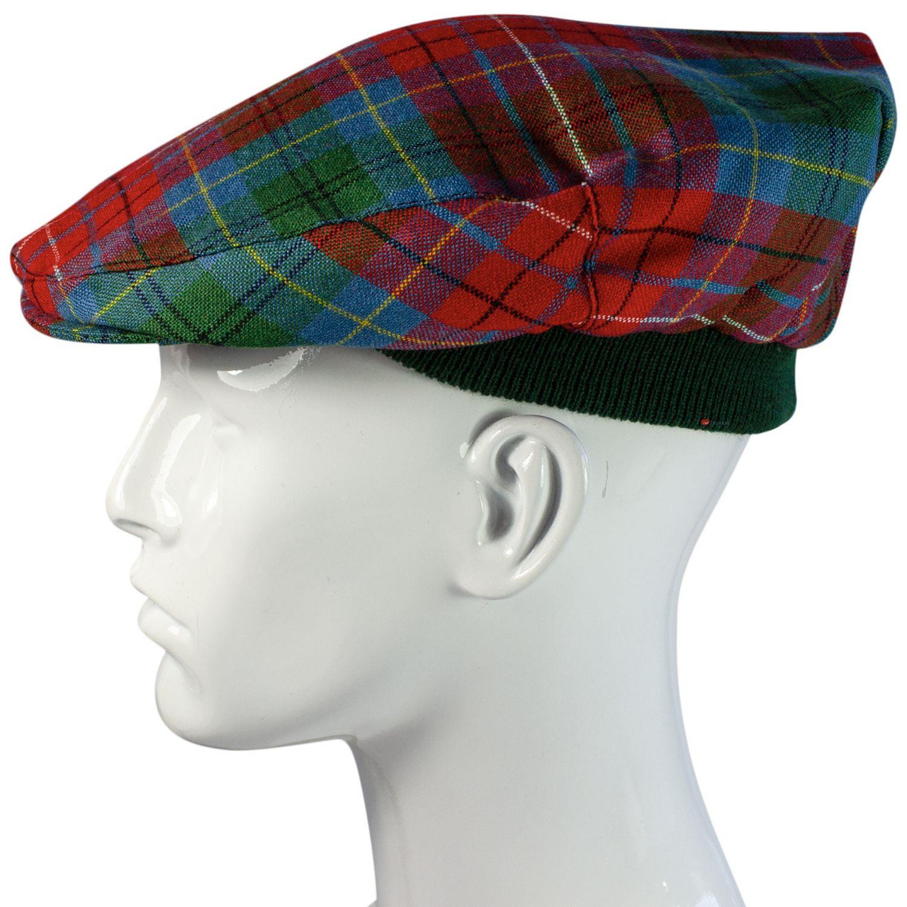 Mens Tartan Flat Cap British Columbia Canadian Tartan Plaid Design Mens and Womens One size Elasticated Band Comfort Fit Scottish Made