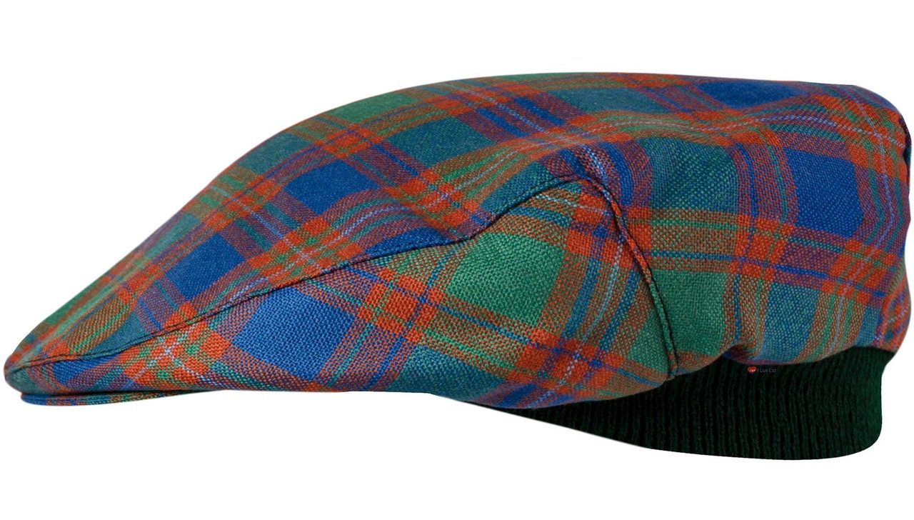 Mens Tartan Flat Cap MacIntyre Ancient Tartan Plaid Design Mens and Womens One size Elasticated Band Comfort Fit Scottish Made