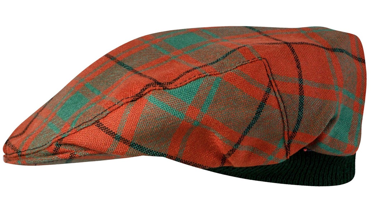 Mens Tartan Flat Cap MacDonald Lord Of The Isles Red Ancient Tartan Plaid Design Mens and Womens One size Elasticated Band Comfort Fit Scottish Made