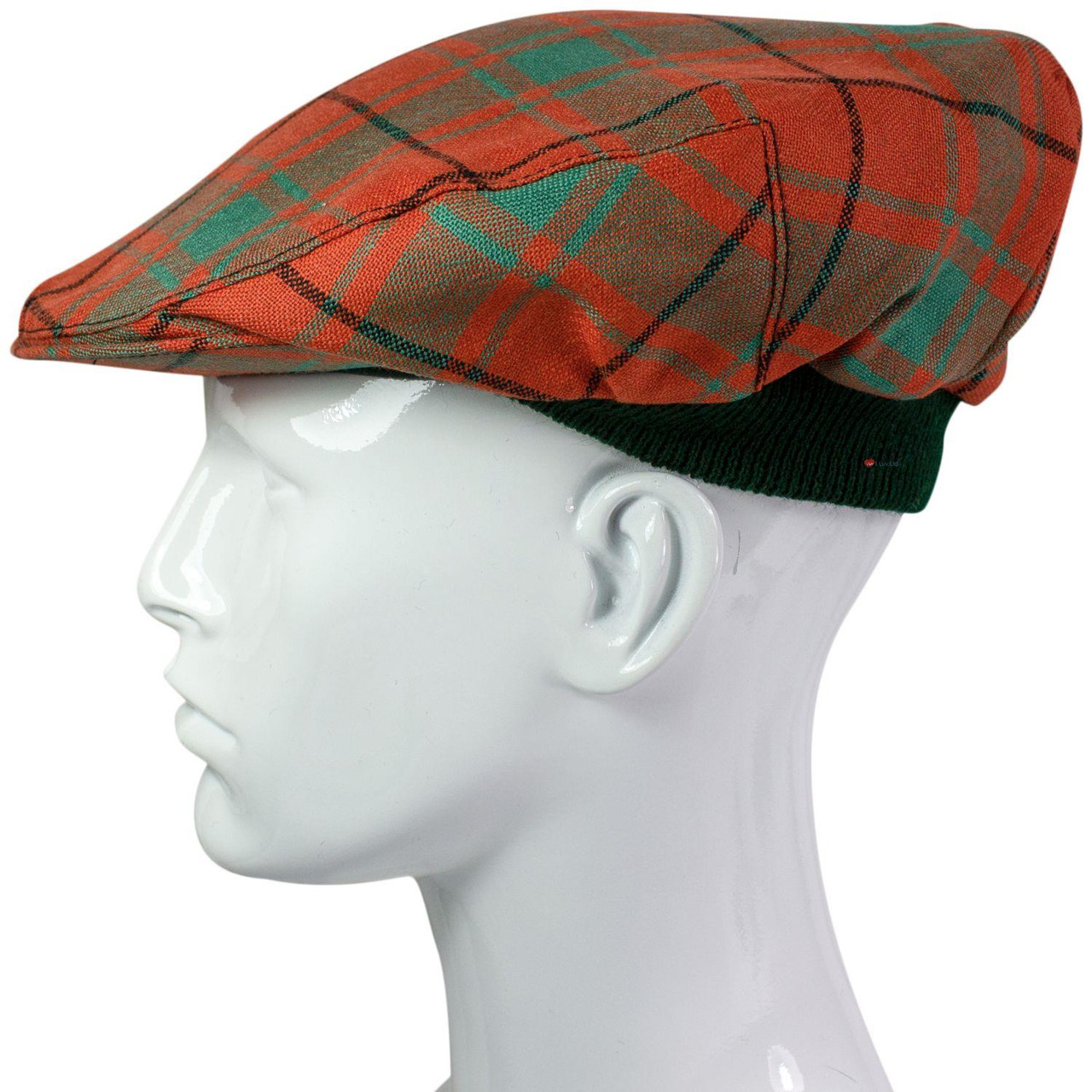 Mens Tartan Flat Cap MacDonald Lord Of The Isles Red Ancient Tartan Plaid Design Mens and Womens One size Elasticated Band Comfort Fit Scottish Made