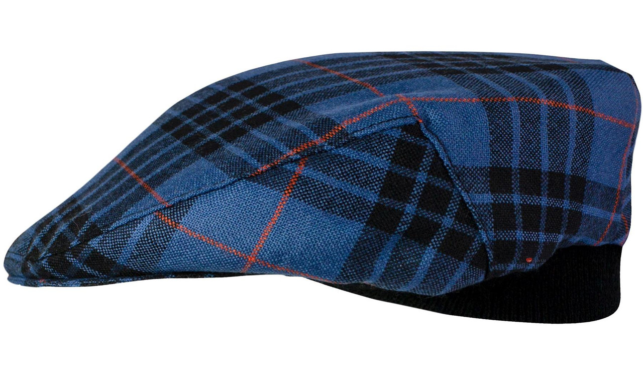 Mens Tartan Flat Cap MacKay Blue Ancient Tartan Plaid Design Mens and Womens One size Elasticated Band Comfort Fit Scottish Made