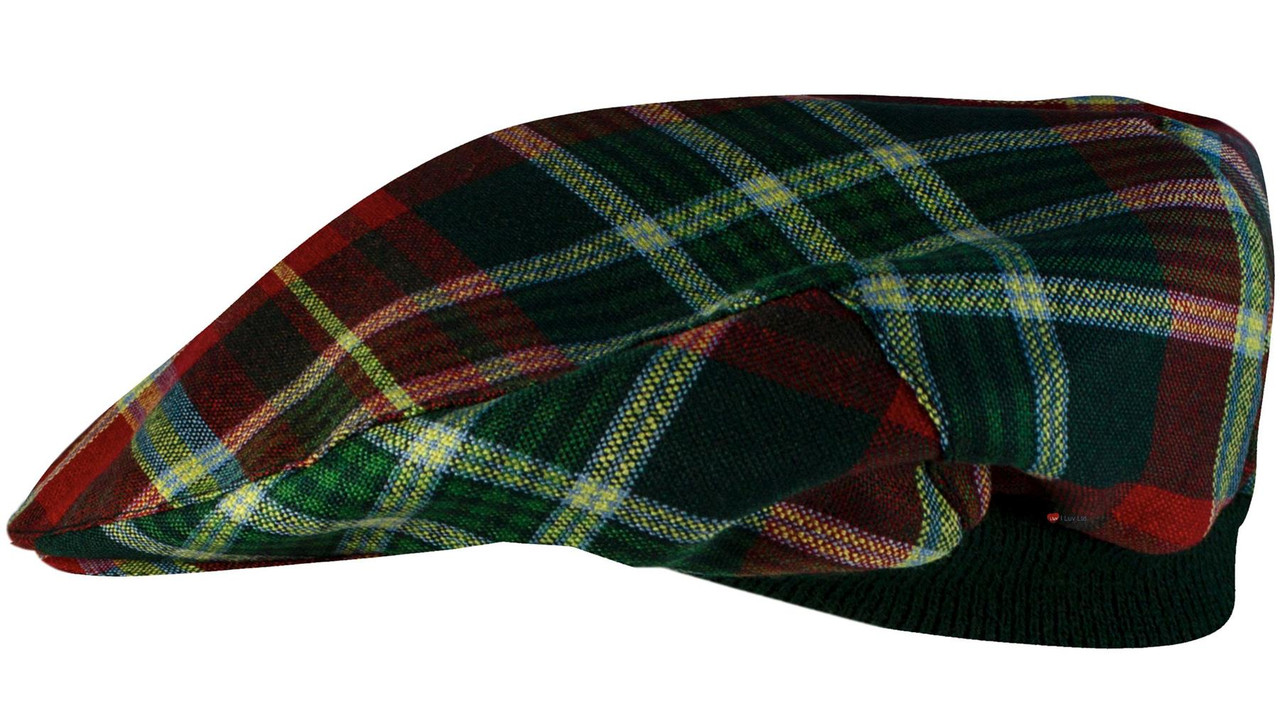 Mens Tartan Flat Cap New Brunswick Canadian Tartan Plaid Design Mens and Womens One size Elasticated Band Comfort Fit Scottish Made