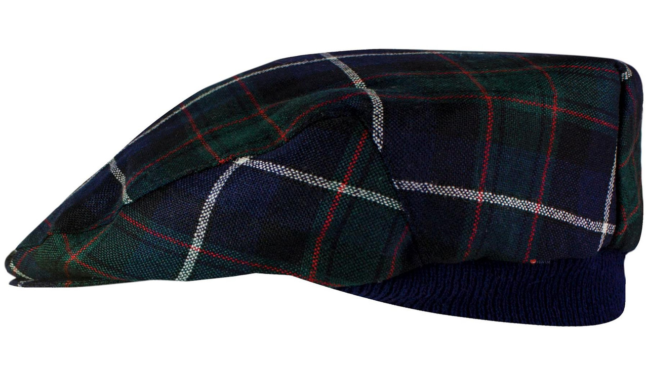Mens Tartan Flat Cap MacRae Hunting Modern Tartan Plaid Design Mens and Womens One size Elasticated Band Comfort Fit Scottish Made