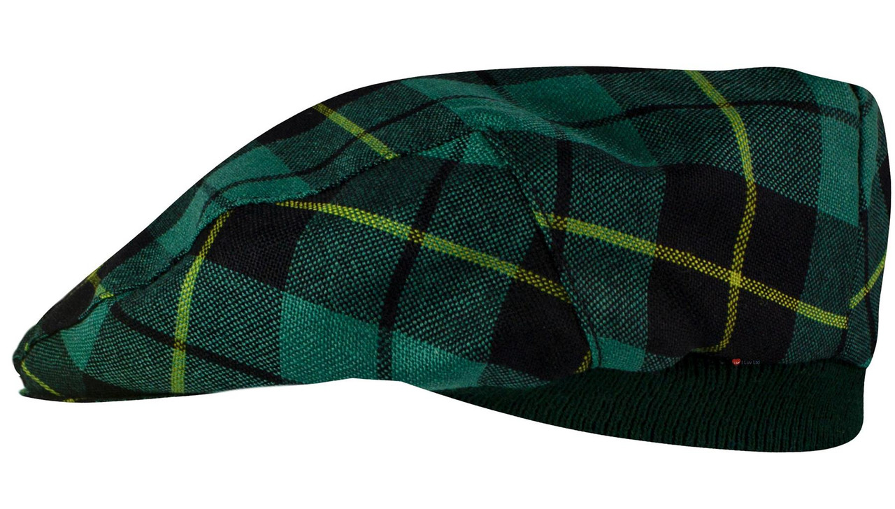 Mens Tartan Flat Cap Wallace Hunting Ancient Tartan Plaid Design Mens and Womens One size Elasticated Band Comfort Fit Scottish Made