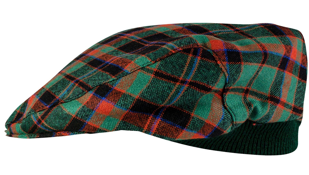 Mens Tartan Flat Cap Buchan Ancient Tartan Plaid Design Mens and Womens One size Elasticated Band Comfort Fit Scottish Made