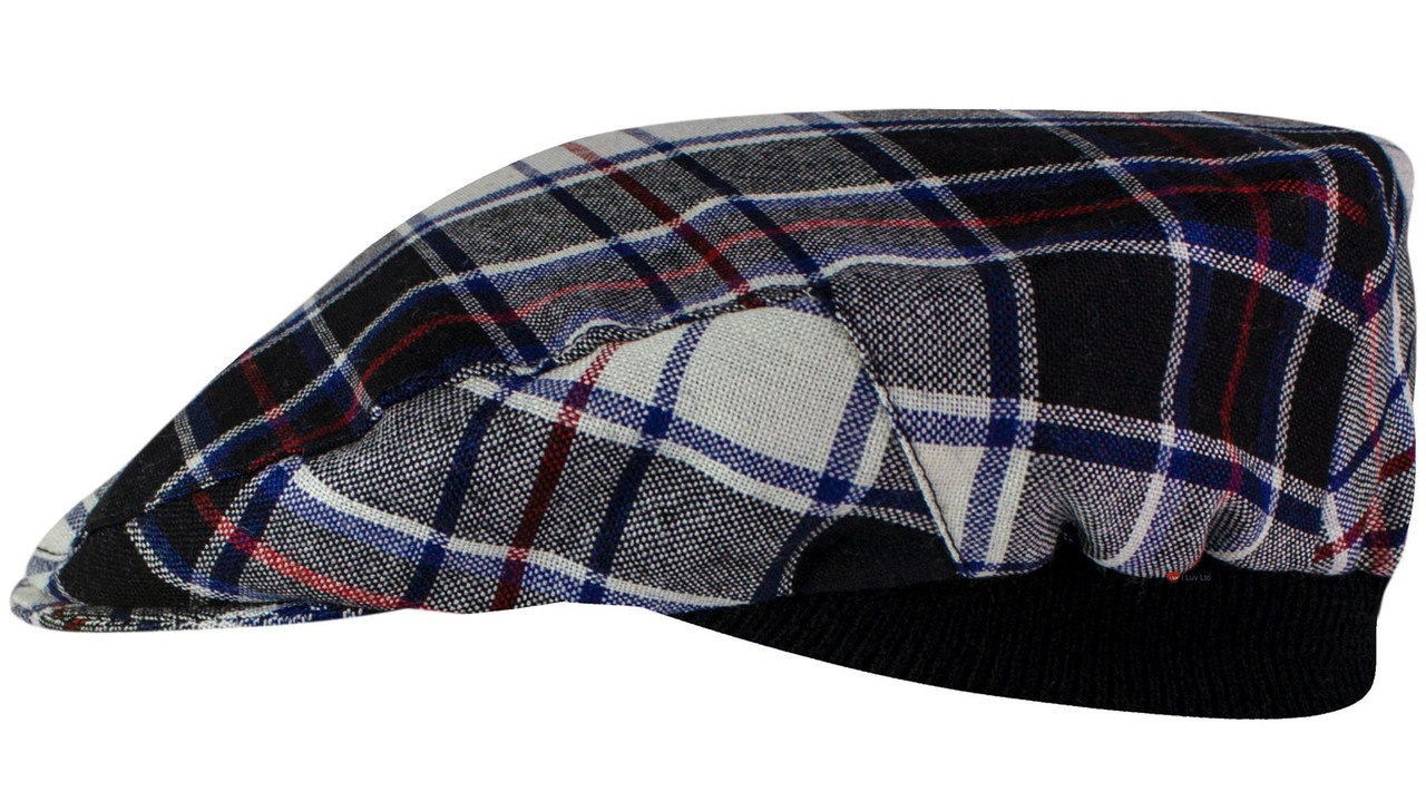 Mens Tartan Flat Cap MacRae Dress Modern Tartan Plaid Design Mens and Womens One size Elasticated Band Comfort Fit Scottish Made