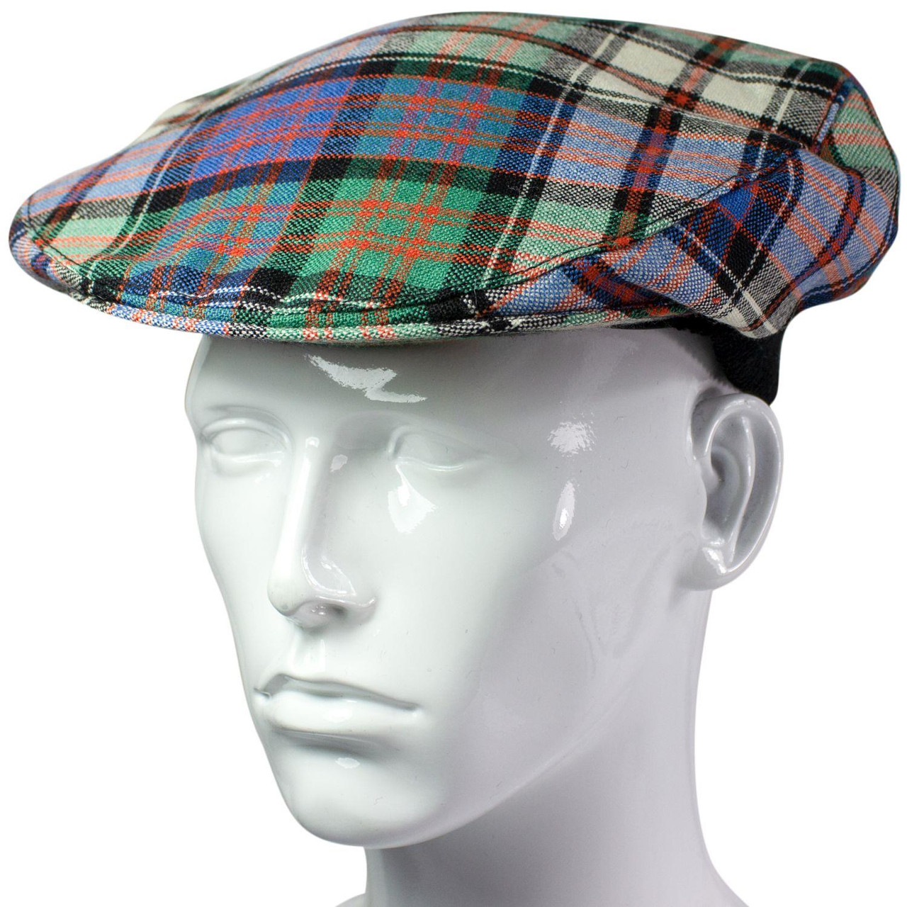 Mens Tartan Flat Cap MacDonald Dress Ancient Tartan Plaid Design Mens and Womens One size Elasticated Band Comfort Fit Scottish Made