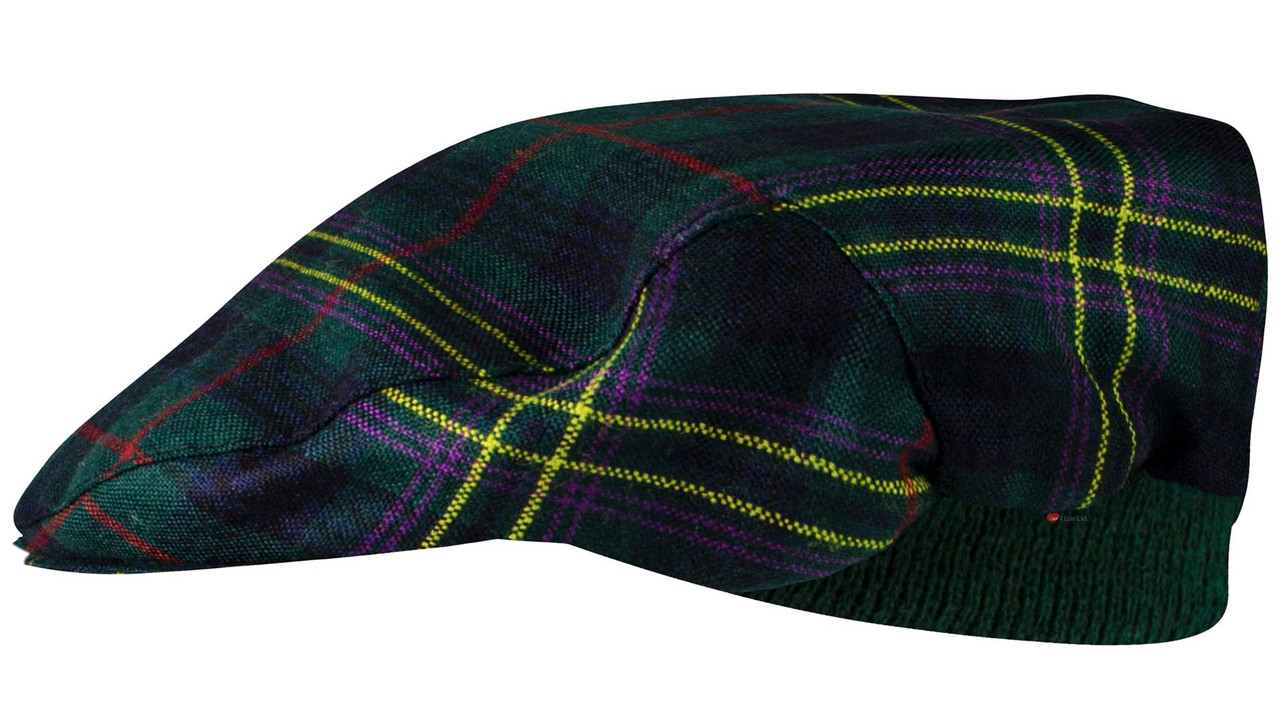 Mens Tartan Flat Cap Kennedy Modern Tartan Plaid Design Mens and Womens One size Elasticated Band Comfort Fit Scottish Made