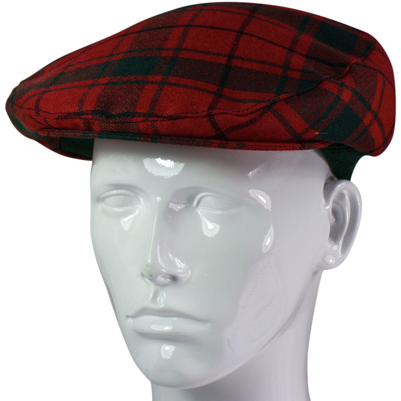 Mens Tartan Flat Cap MacDonald Lord Of The Isles Red Modern Tartan Plaid Design Mens and Womens One size Elasticated Band Comfort Fit Scottish Made