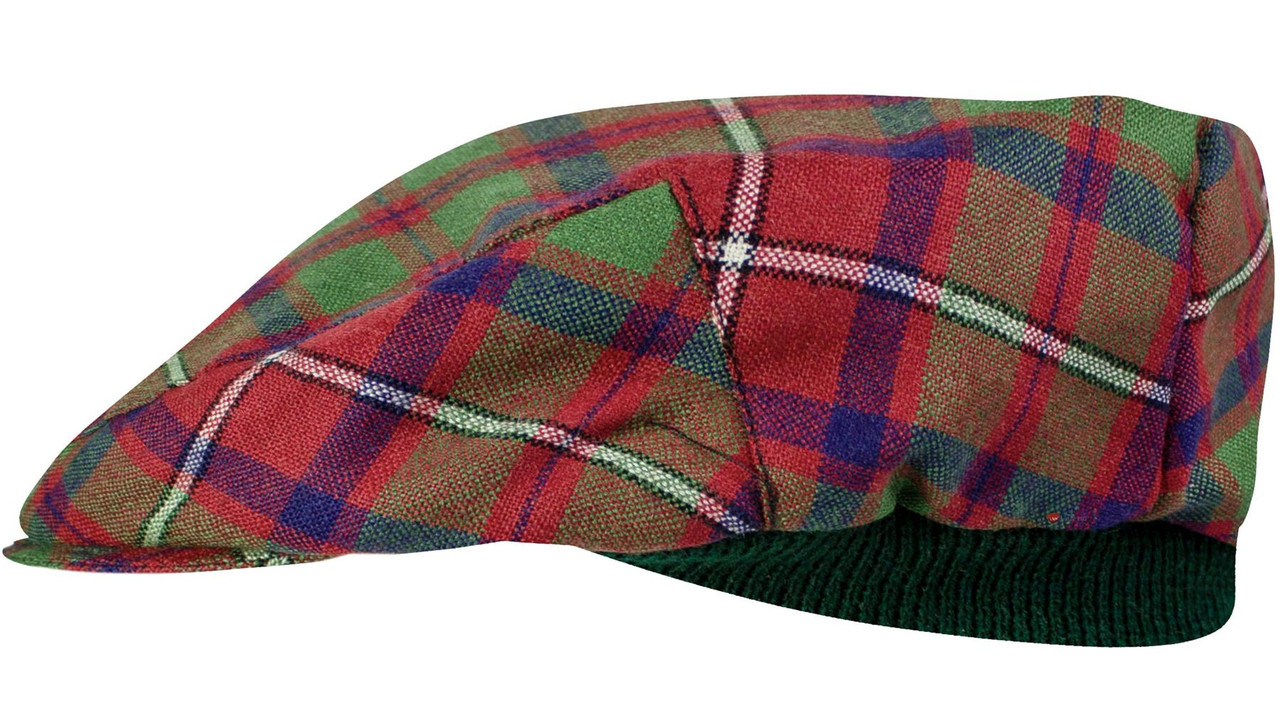 Mens Tartan Flat Cap Shaw Red Modern Tartan Plaid Design Mens and Womens One size Elasticated Band Comfort Fit Scottish Made
