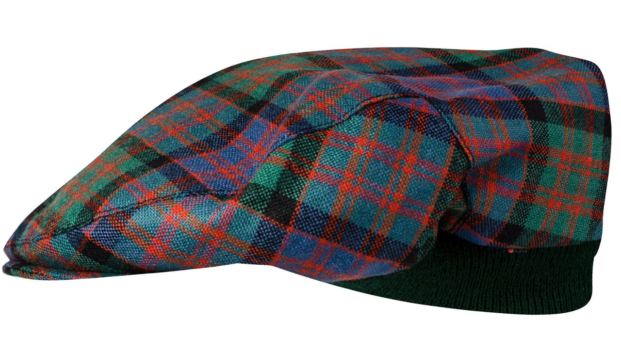 Mens Tartan Flat Cap MacDonald Clan Ancient Tartan Plaid Design Mens and Womens One size Elasticated Band Comfort Fit Scottish Made