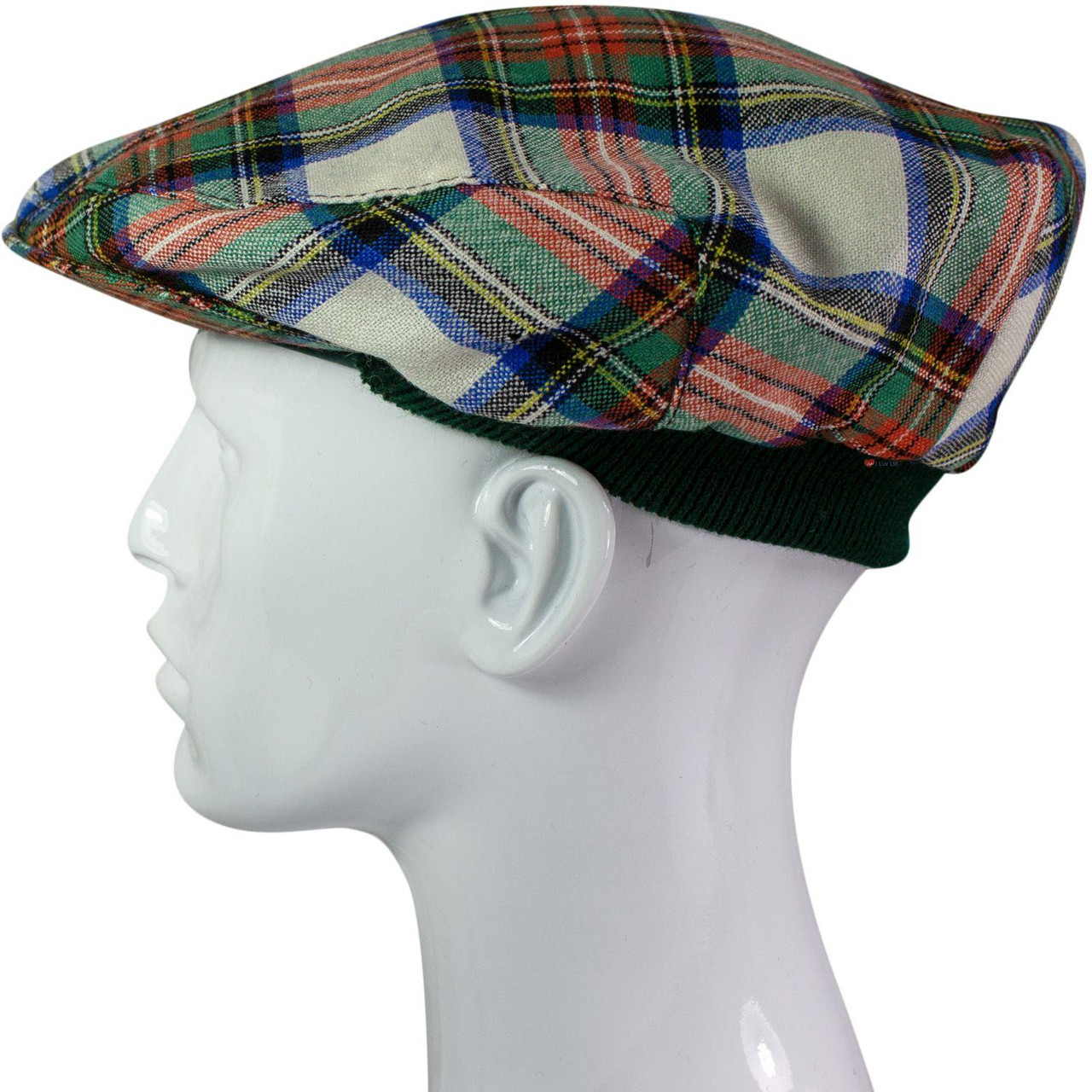 Mens Tartan Flat Cap Stewart Dress Ancient Tartan Plaid Design Mens and Womens One size Elasticated Band Comfort Fit Scottish Made