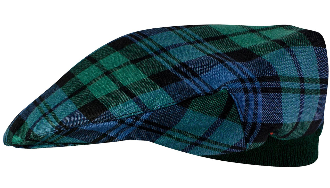 Mens Tartan Flat Cap Black Watch Ancient Tartan Plaid Design Mens and Womens One size Elasticated Band Comfort Fit Scottish Made