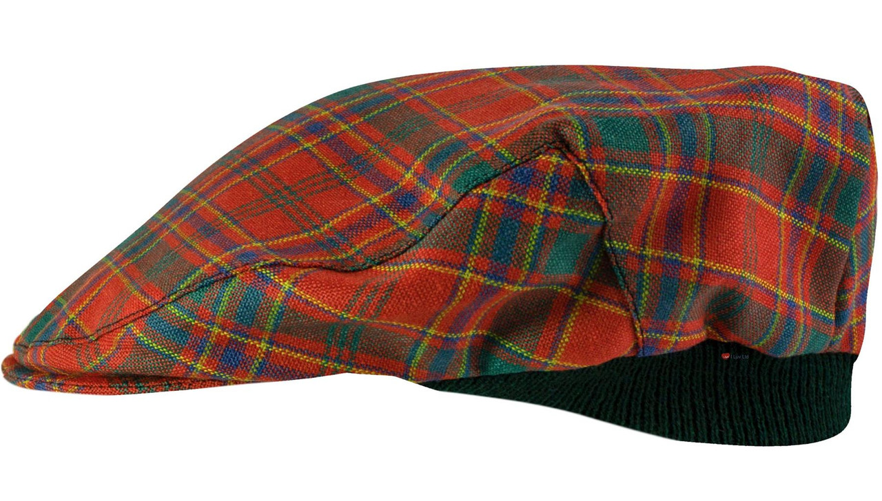 Mens Tartan Flat Cap Munro Ancient Tartan Plaid Design Mens and Womens One size Elasticated Band Comfort Fit Scottish Made