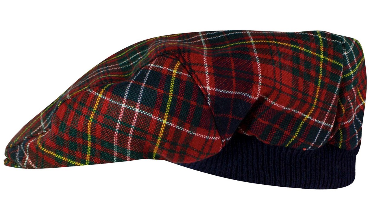 Mens Tartan Flat Cap Lumsden Modern Tartan Plaid Design Mens and Womens One size Elasticated Band Comfort Fit Scottish Made