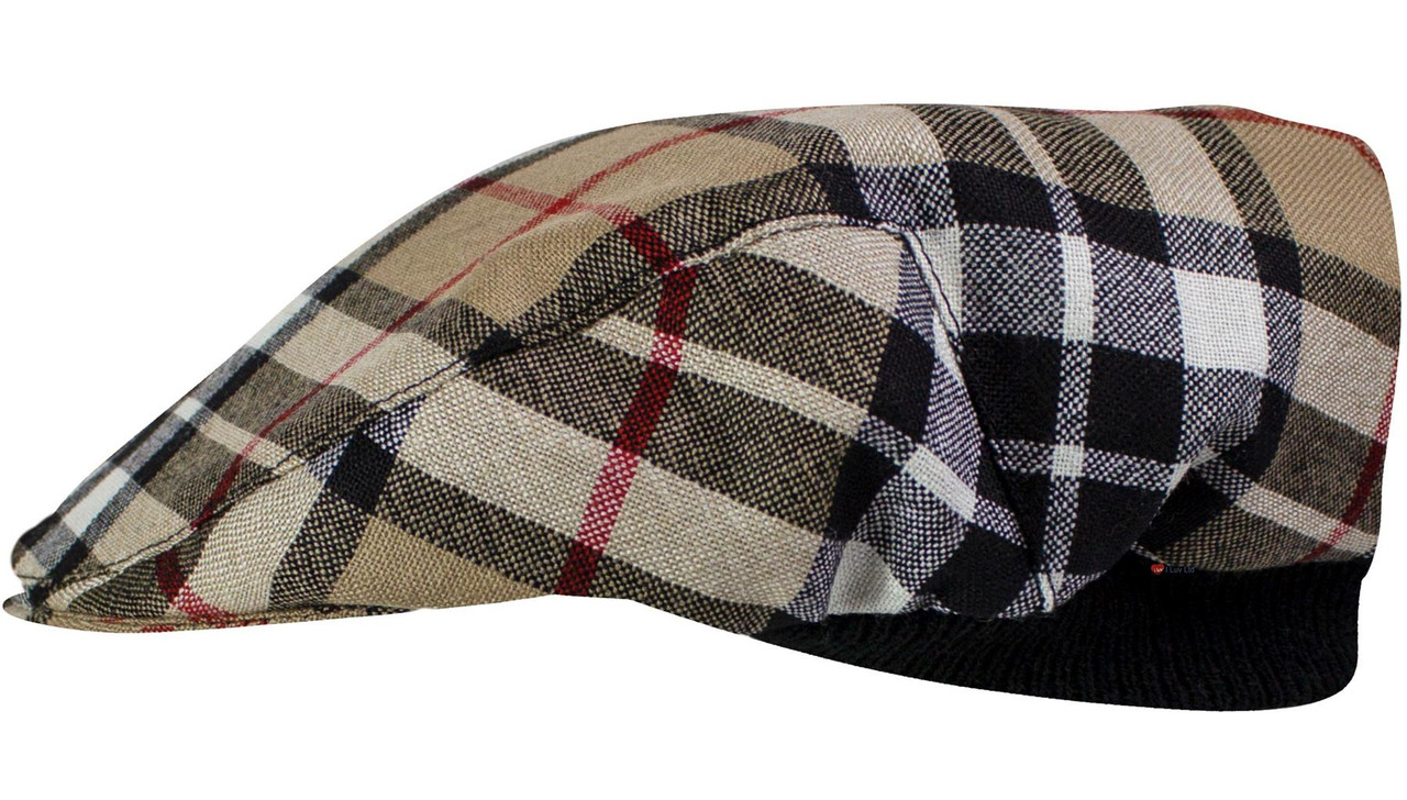 Mens Tartan Flat Cap Thomson Camel Modern Tartan Plaid Design Mens and Womens One size Elasticated Band Comfort Fit Scottish Made