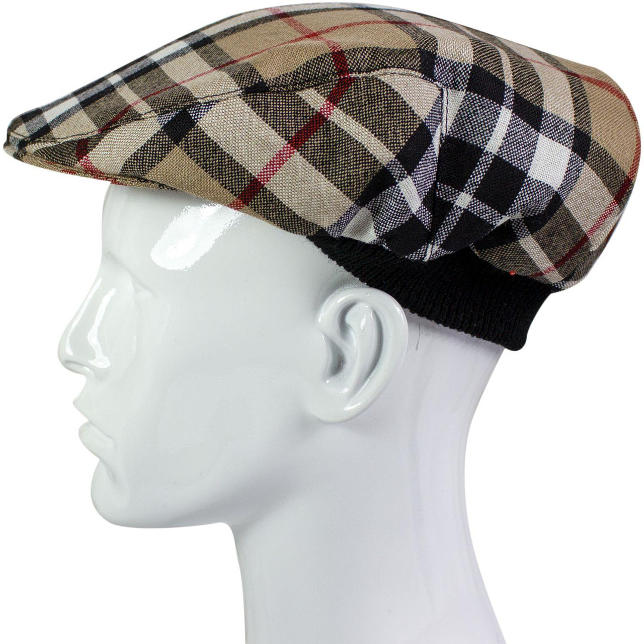 Mens Tartan Flat Cap Thomson Camel Modern Tartan Plaid Design Mens and Womens One size Elasticated Band Comfort Fit Scottish Made