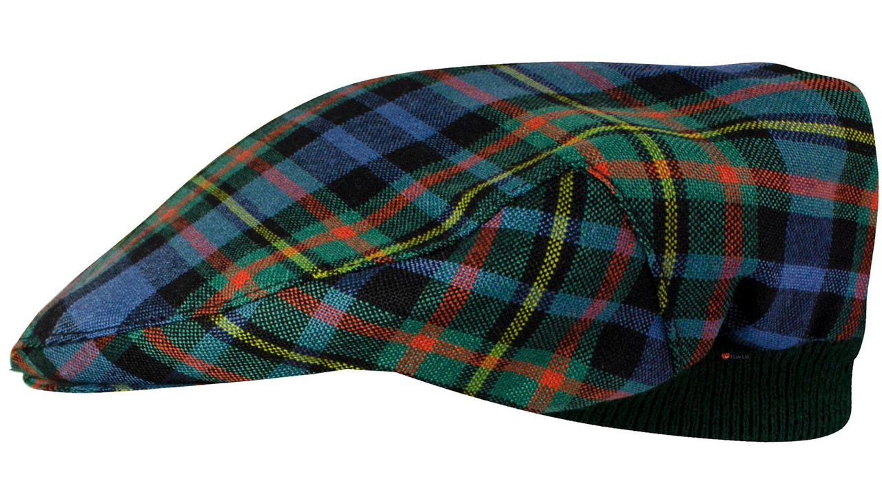 Mens Tartan Flat Cap MacLellan Ancient Tartan Plaid Design Mens and Womens One Size Elasticated Band Comfort Fit Scottish Made