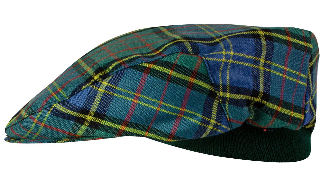 Mens Tartan Flat Cap MacMillan Hunting Ancient Tartan Plaid Design Mens and Womens One size Elasticated Band Comfort Fit Scottish Made