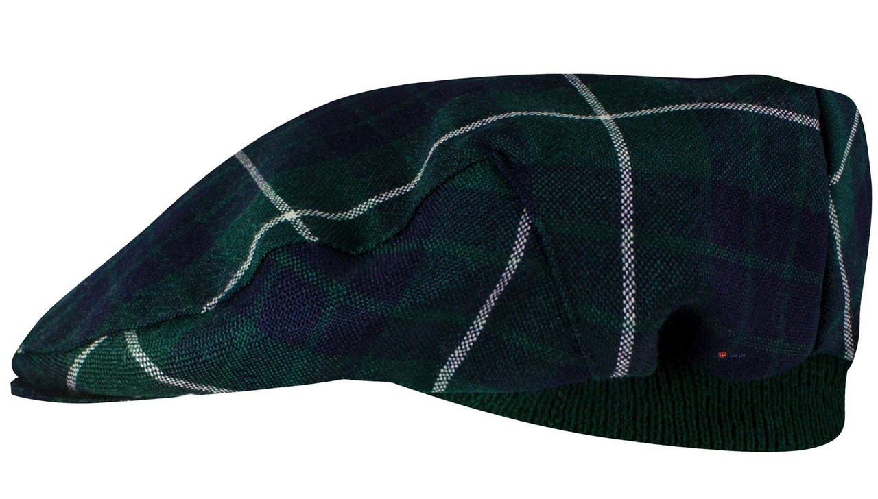 Mens Tartan Flat Cap Hamilton Hunting Modern Tartan Plaid Design Mens and Womens One size Elasticated Band Comfort Fit Scottish Made