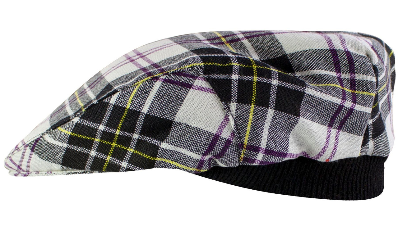 Mens Tartan Flat Cap MacPherson Dress Modern Tartan Plaid Design Mens and Womens One size Elasticated Band Comfort Fit Scottish Made