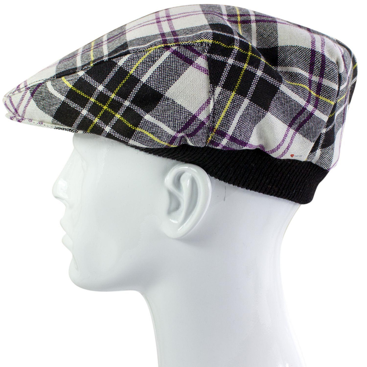 Mens Tartan Flat Cap MacPherson Dress Modern Tartan Plaid Design Mens and Womens One size Elasticated Band Comfort Fit Scottish Made