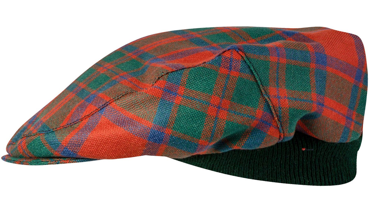 Mens Tartan Flat Cap MacKintosh Ancient Tartan Plaid Design Mens and Womens One size Elasticated Band Comfort Fit Scottish Made
