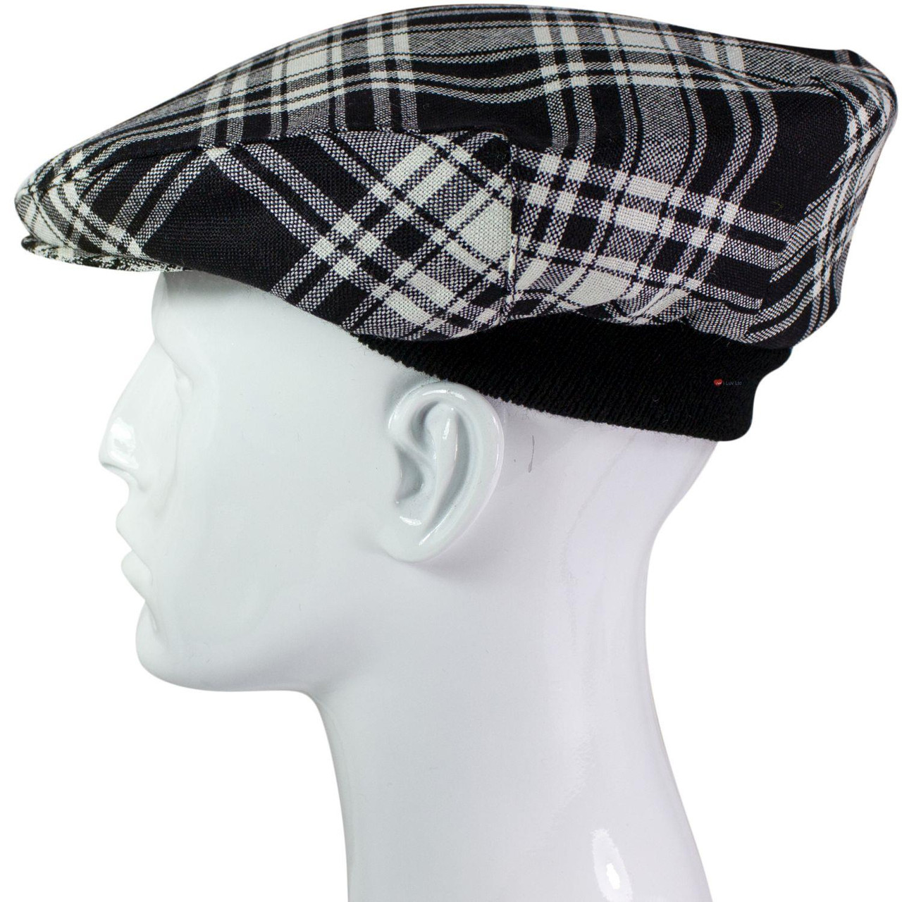 Mens Tartan Flat Cap Menzies Black and White Modern Tartan Plaid Design Mens and Womens One size Elasticated Band Comfort Fit Scottish Made