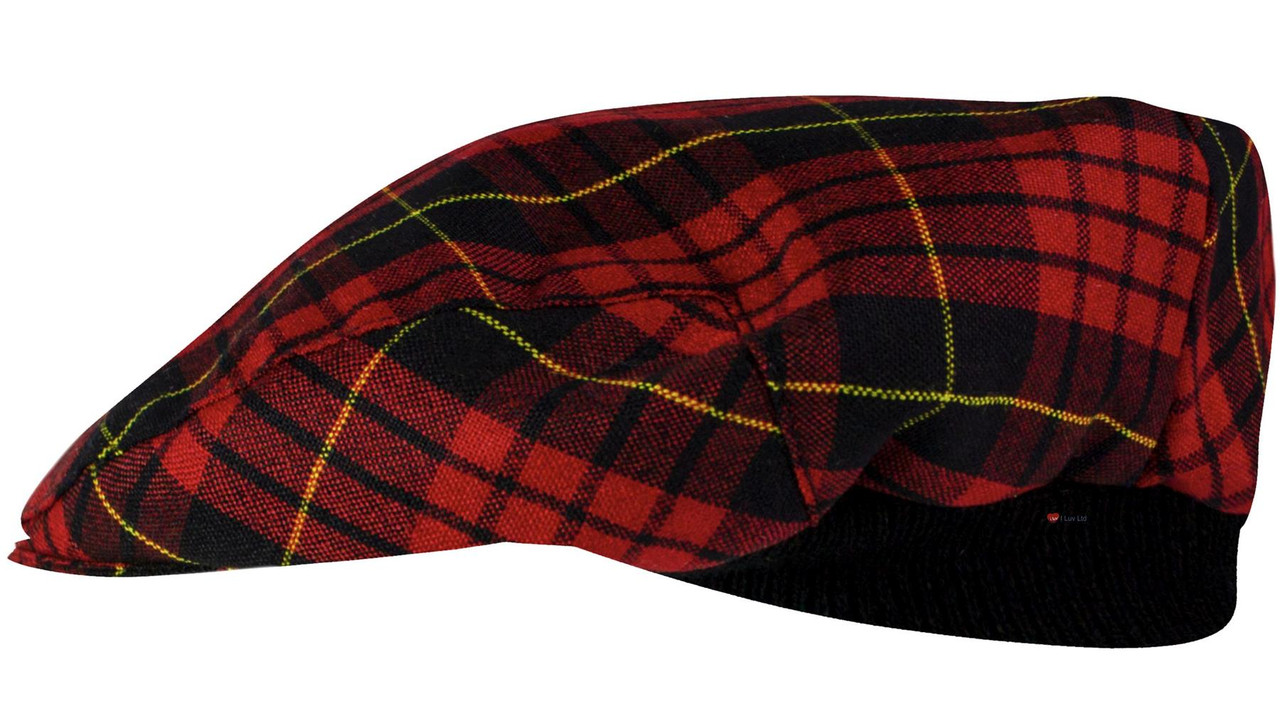Mens Tartan Flat Cap MacQueen Modern Tartan Plaid Design Mens and Womens One size Elasticated Band Comfort Fit Scottish Made