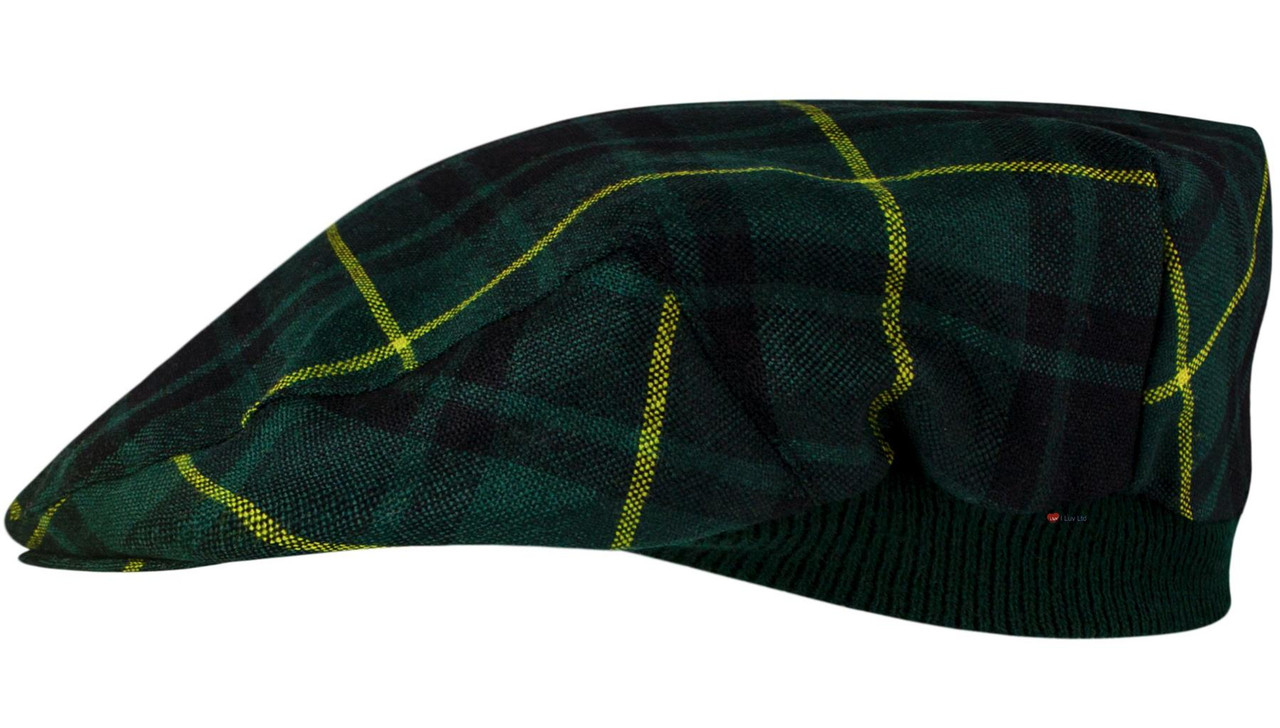 Mens Tartan Flat Cap MacArthur Modern Tartan Plaid Design Mens and Womens One size Elasticated Band Comfort Fit Scottish Made