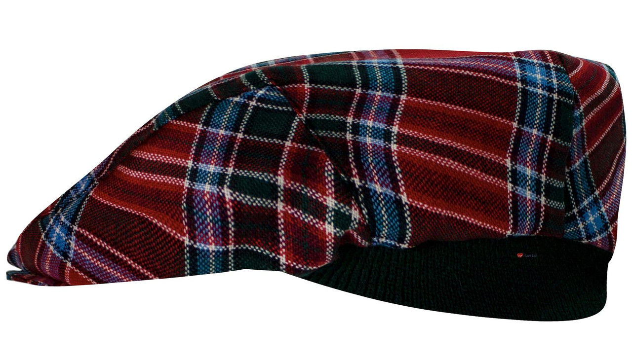 Mens Tartan Flat Cap MacBean Modern Tartan Plaid Design Mens and Womens One size Elasticated Band Comfort Fit Scottish Made