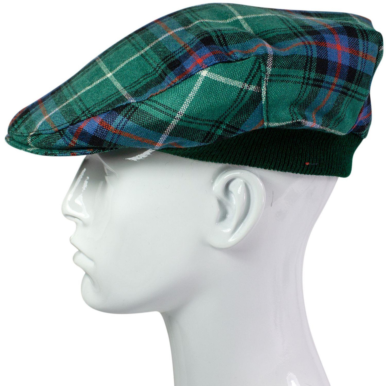 Mens Tartan Flat Cap MacDonald Of The Isles Green Ancient Tartan Plaid Design Mens and Womens One size Elasticated Band Comfort Fit Scottish Made